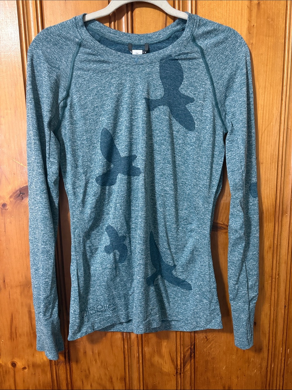 Women’s Oiselle Flyte Teal Long Sleeve Top with Bird Silhouette - Size Large